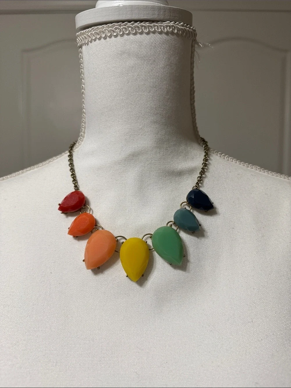 Multicolor Teardrop Statement Necklace - Vibrant Rainbow Stones